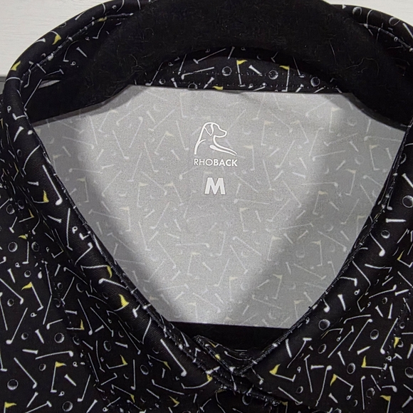 Rhoback Black Short Sleeve Polo with Micro Confetti Print - Picture 2 of 4